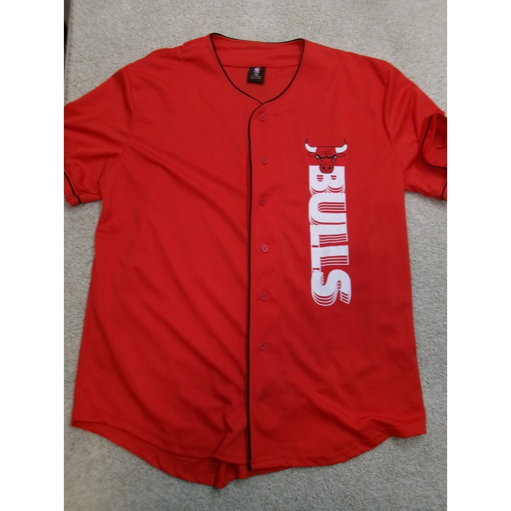 NBA‎ Chicago Bulls Baseball Jersey Mens 2XL Red Button Front Short Sleeve Shirt